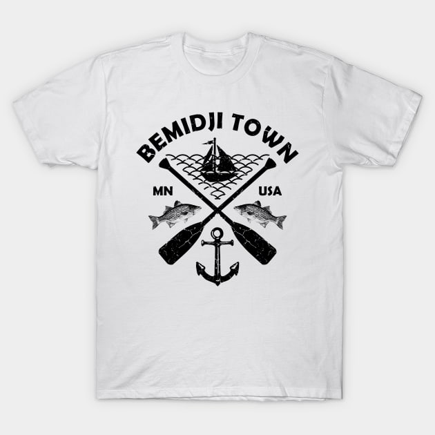 Bemidji Lake Town, Minnesota, Fishing Boat Paddle Adventure T-Shirt by JahmarsArtistry - APA